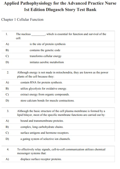 Applied Pathophysiology for the Advanced Practice Nurse 1st Edition Dlugasch Story Test Bank Applied Pathophysiology for the Advanced Practice Nurse 1st Edition Dlugasch Story Test Bank