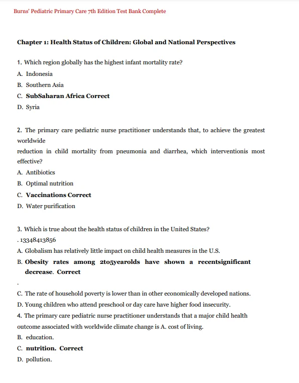 Burns’ Pediatric Primary Care 7th Edition Test Bank Burns’ Pediatric Primary Care 7th Edition Test Bank