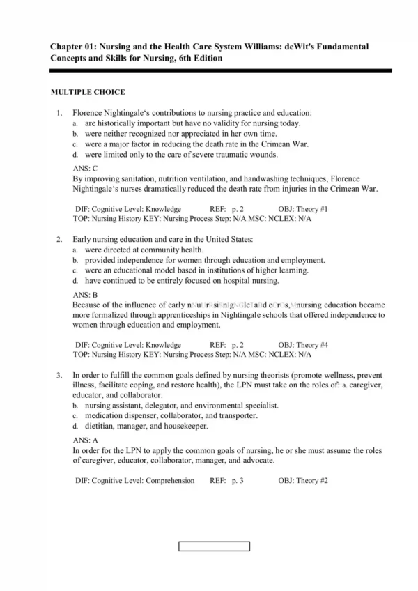 Fundamental Concepts and Skills for Nursing 6th Edition Williams Test Bank