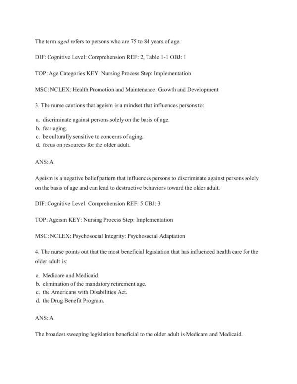 Gerontological Nursing 10th Edition Eliopoulos Test Bank