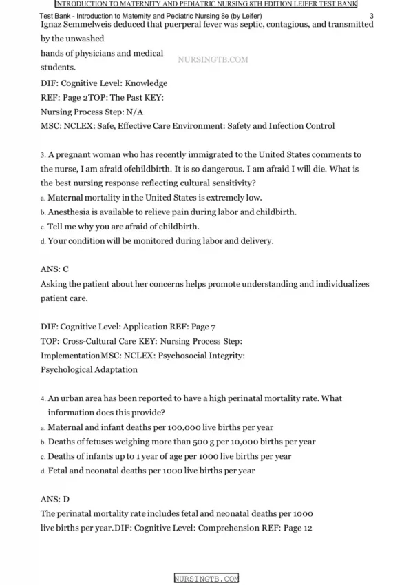 Introduction To Maternity And Pediatric Nursing 8th Edition Leifer Test bank