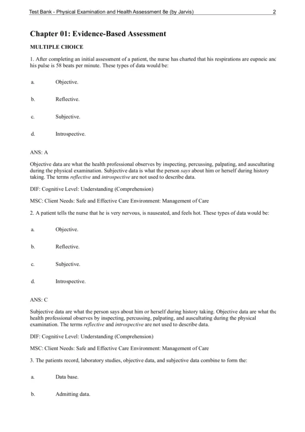 Jarvis Physical Examination And Health Assessment 8th Edition Test Bank2 Jarvis Physical Examination And Health Assessment 8th Edition Test Bank