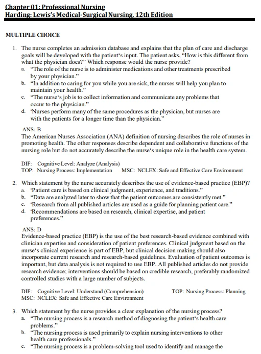 Lewis’s Medical-Surgical Nursing Clinical Problem 12th Edition Harding Test Bank Lewis’s Medical-Surgical Nursing Clinical Problem 12th Edition Harding Test Bank