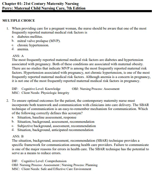 Maternal Child Nursing Care 7th Edition Test Bank