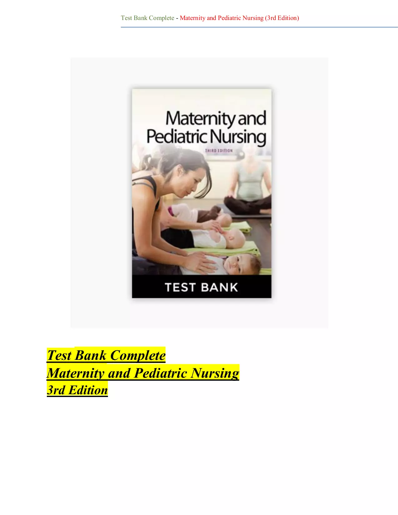 Maternity and Pediatric Nursing