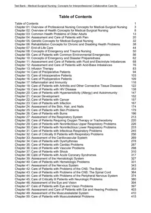 Medical Surgical Nursing 9th Edition Ignatavicius Workman Test Bank