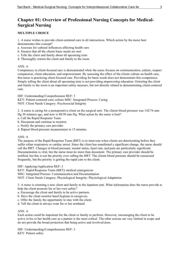 Medical Surgical Nursing 9th Edition Ignatavicius Workman Test Bank