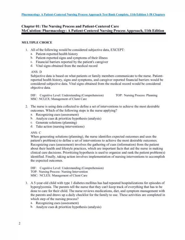 Pharmacology A Patient Centered Nursing Process Approach, 11th Edition by Linda E. McCuistion Test bank Pharmacology A Patient Centered Nursing Process Approach 11th Edition by Linda E. McCuistion Test bank