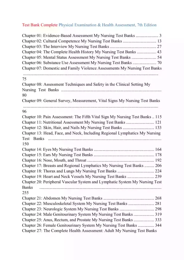 Physical Examination and Health Assessment 7th Edition Test Bank Physical Examination and Health Assessment 7th Edition Test Bank
