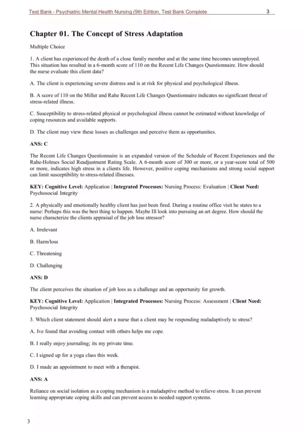 Psychiatric Mental Health Nursing by Mary Townsend 9th Edition Test Bank Psychiatric Mental Health Nursing by Mary Townsend 9th Edition Test Bank