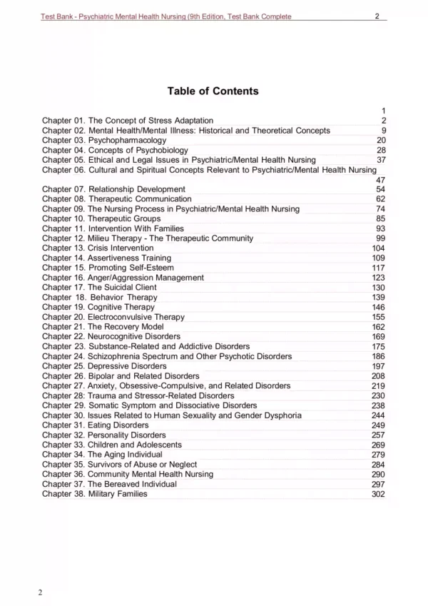 Psychiatric Mental Health Nursing by Mary Townsend 9th Edition Test Bank Psychiatric Mental Health Nursing by Mary Townsend 9th Edition Test Bank