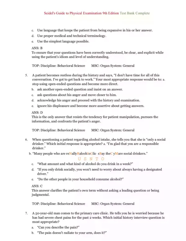 Seidel's Guide to Physical Examination 9th Edition Ball Test Bank