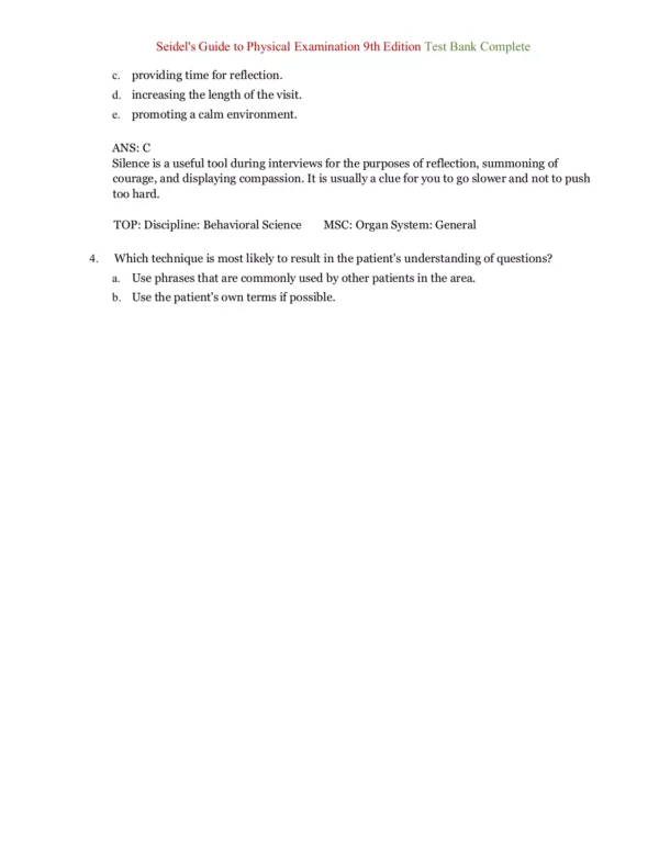 Seidel's Guide to Physical Examination 9th Edition Ball Test Bank