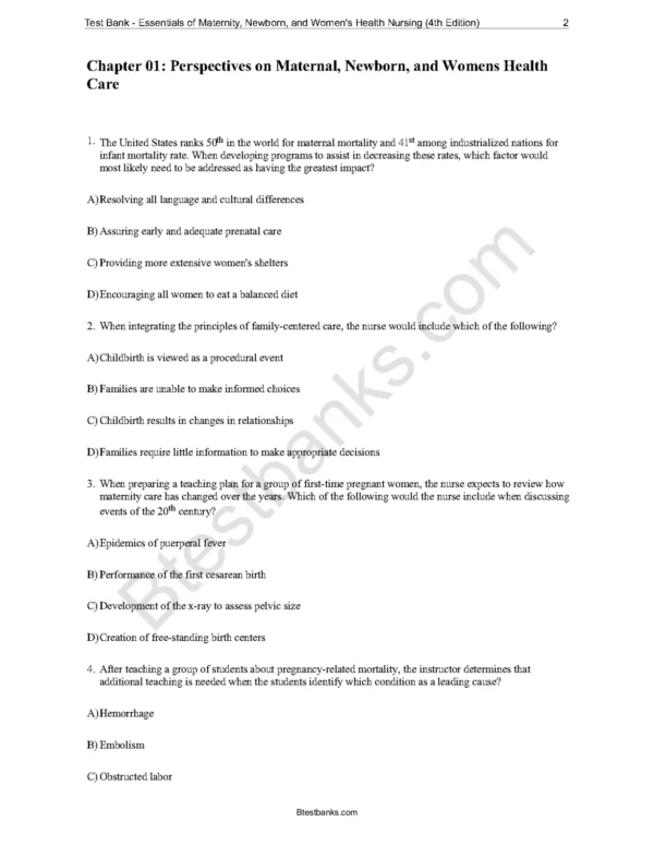 Test bank Essentials of Maternity Newborn and Womens Health Nursing 4th Edition2 Essentials of Maternity Newborn and Womens Health Nursing 4th Edition Test bank