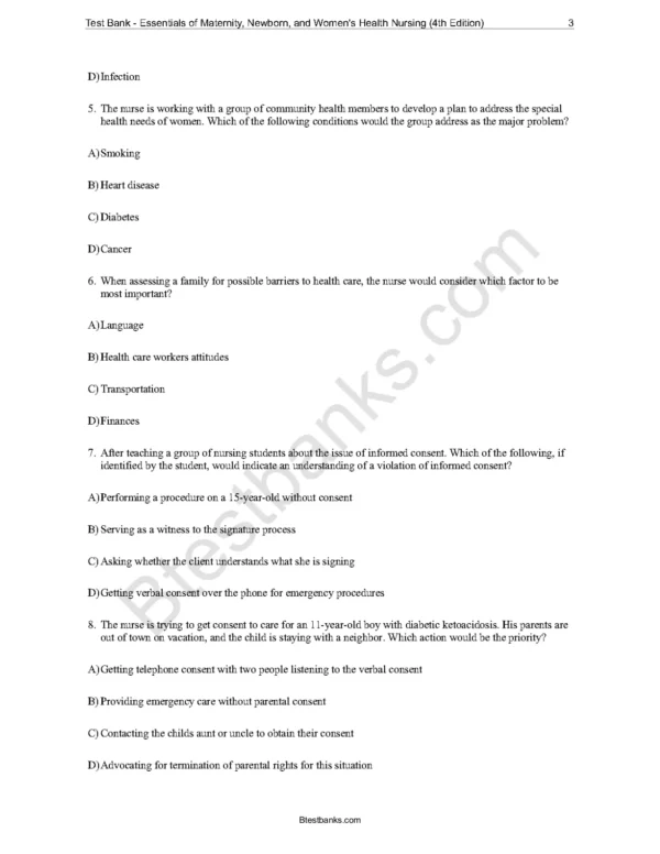 Test bank Essentials of Maternity Newborn and Womens Health Nursing 4th Edition3 Essentials of Maternity Newborn and Womens Health Nursing 4th Edition Test bank