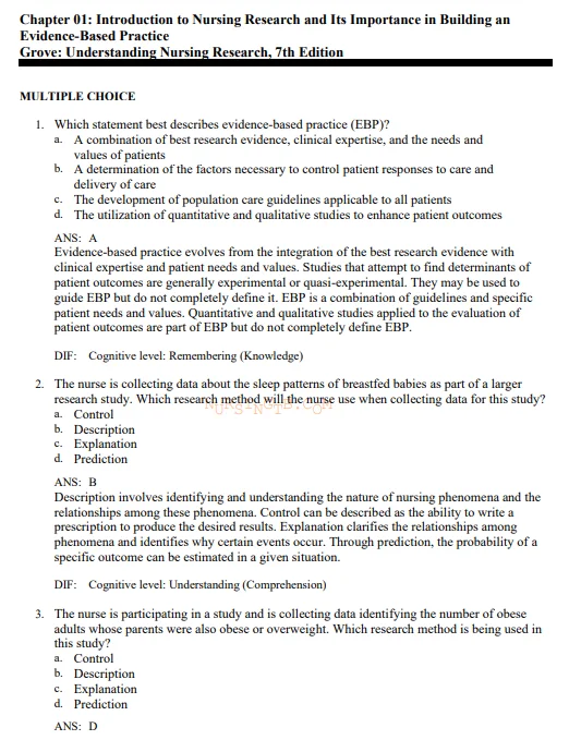 Understanding Nursing Research 7th Edition Grove Test Bank Understanding Nursing Research 7th Edition Grove Test Bank