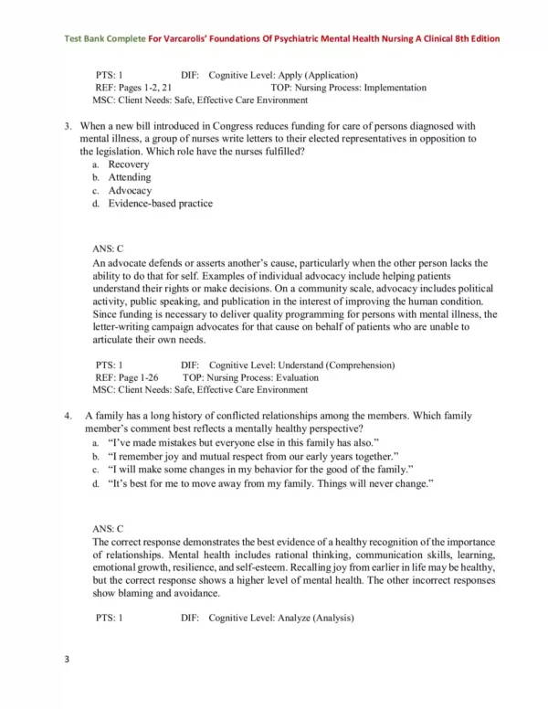 Varcarolis’ Foundations of Psychiatric-Mental Health Nursing 8th Edition Test Bank Varcarolis’ Foundations of Psychiatric-Mental Health Nursing 8th Edition Test Bank