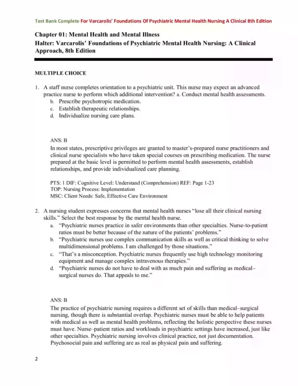 Varcarolis’ Foundations of Psychiatric-Mental Health Nursing 8th Edition Test Bank Varcarolis’ Foundations of Psychiatric-Mental Health Nursing 8th Edition Test Bank