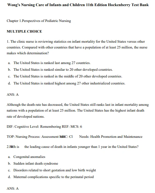 Wong’s Nursing Care of Infants and Children, 11th Edition Test bank Wong’s Nursing Care of Infants and Children 11th Edition Test bank