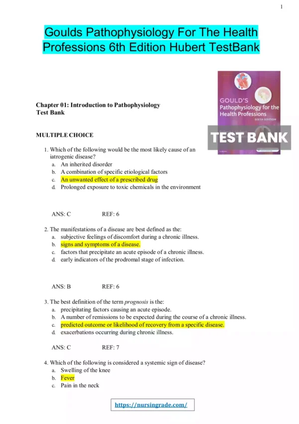 Gould's Pathophysiology for the Health Professions 6th Edition Hubert Test Bank Gould's Pathophysiology for the Health Professions 6th Edition Hubert Test Bank