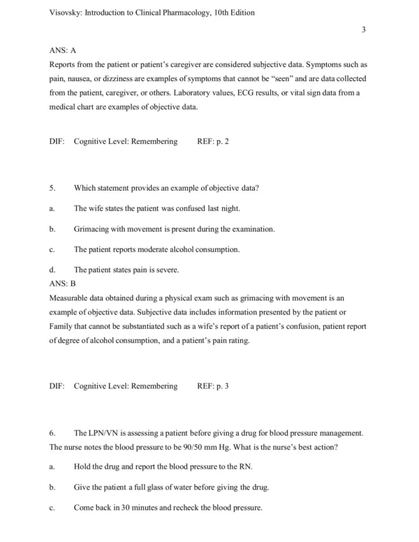 Introduction to Clinical Pharmacology 10th Edition Visovsky Test Bank