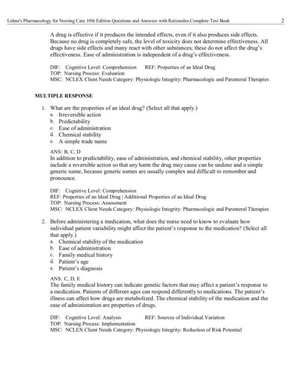 Lehne's Pharmacology For Nursing Care 10th Edition Burchum Test Bank Lehne's Pharmacology For Nursing Care 10th Edition Burchum Test Bank