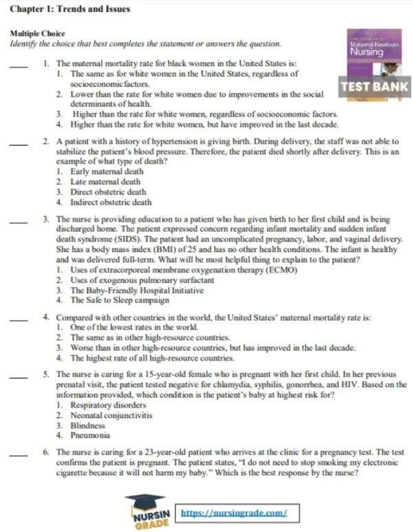 Maternal-Newborn Nursing 4th Edition Test Bank Davis Advantage for Maternal-Newborn Nursing Critical Components of Nursing Care 4th Edition Connie Durham, Roberta Chapman, Linda Miller Test Bank