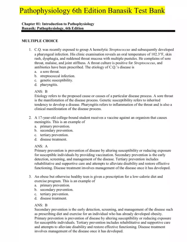 Pathophysiology 6th Edition Banasik Test Bank Pathophysiology 6th Edition Banasik Test Bank