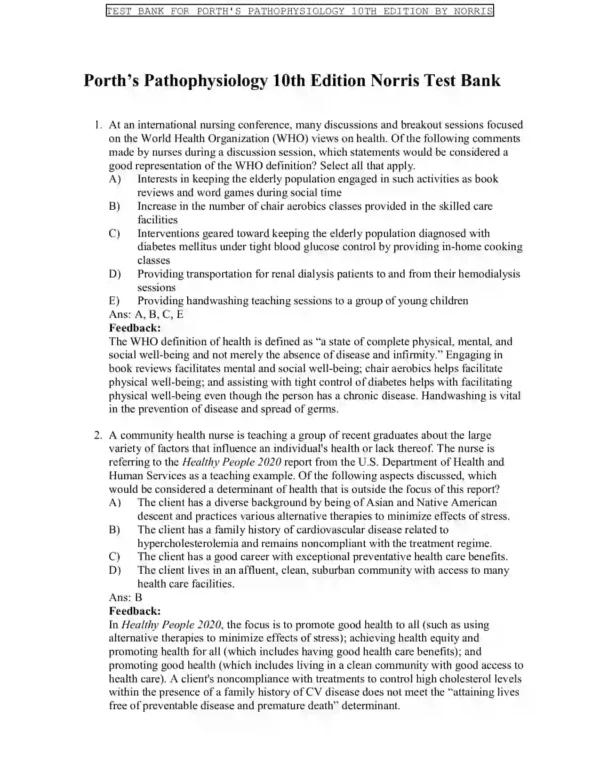 Porth's Pathophysiology Concepts of Altered Health 10th Edition Test Bank Porth's Pathophysiology Concepts of Altered Health 10th Edition Test Bank
