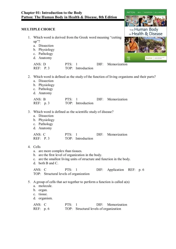 The Human Body in Health and Disease 8th Edition by Patton Test Bank The Human Body in Health and Disease 8th Edition by Patton Test Bank