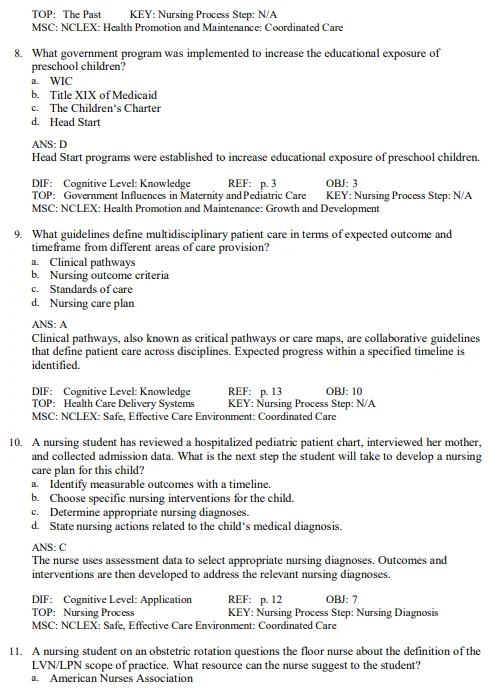 Introduction to Maternity and Pediatric Nursing 9th Edition Leifer Test Bank