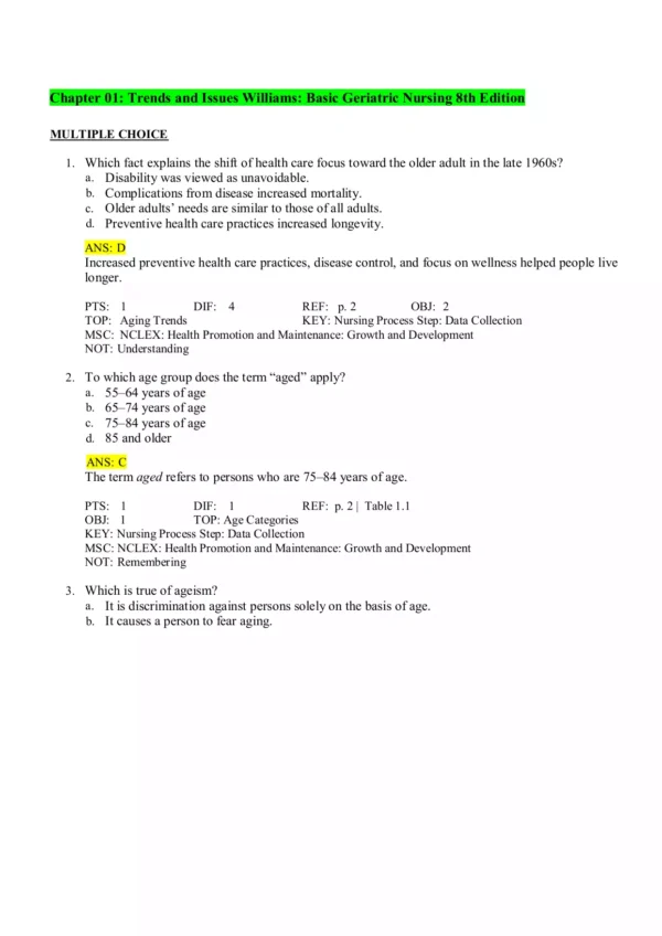 Basic Geriatric Nursing 8th Edition by Patricia A. Williams Test Bank_Page2 Basic Geriatric Nursing 8th Edition by Patricia A. Williams Test Bank