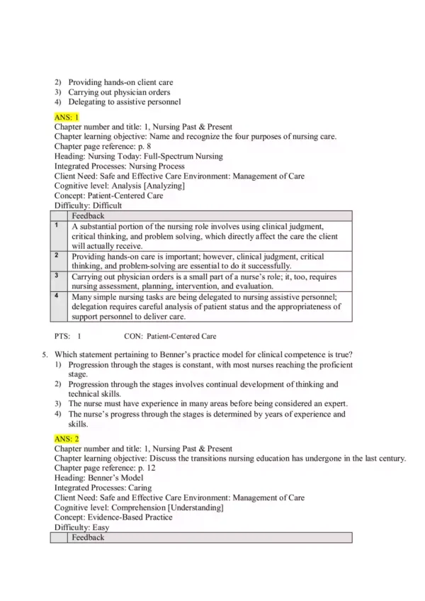 Basic Nursing-Thinking Doing and Caring 3rd Edition Test Bank