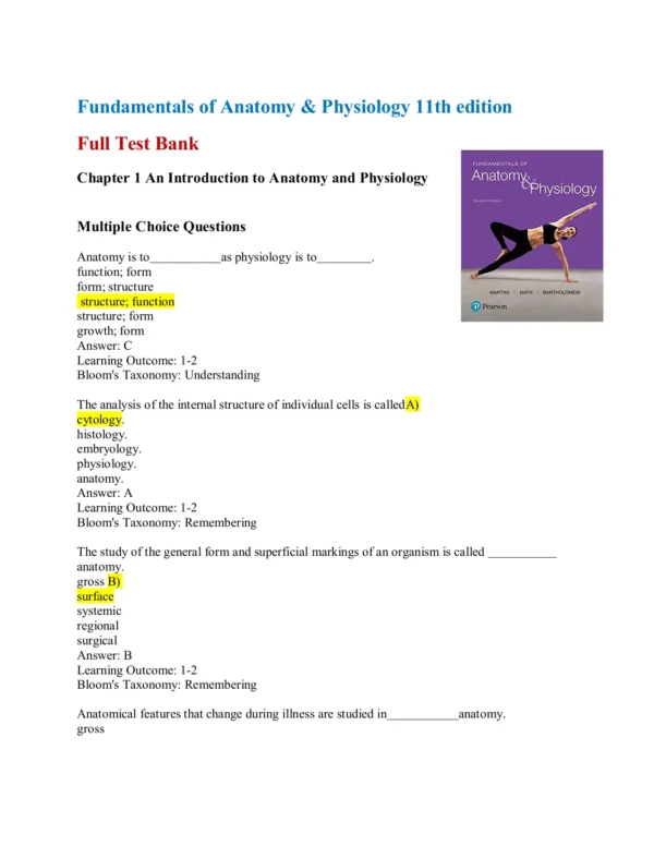 Fundamentals of Anatomy & Physiology 11th edition Test Bank1 Fundamentals of Anatomy & Physiology 11th edition Test Bank