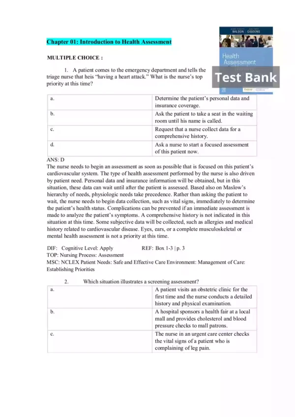 Health Assessment for Nursing Practice 7th Edition by Wilson Test Bank_Page1 Health Assessment for Nursing Practice 7th Edition by Wilson Test Bank