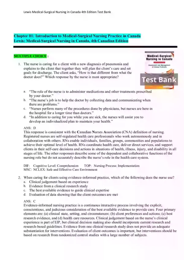 Lewis Medical-Surgical Nursing in Canada 4th Edition Test Bank_Page1 Lewis Medical-Surgical Nursing in Canada 4th Edition Test Bank