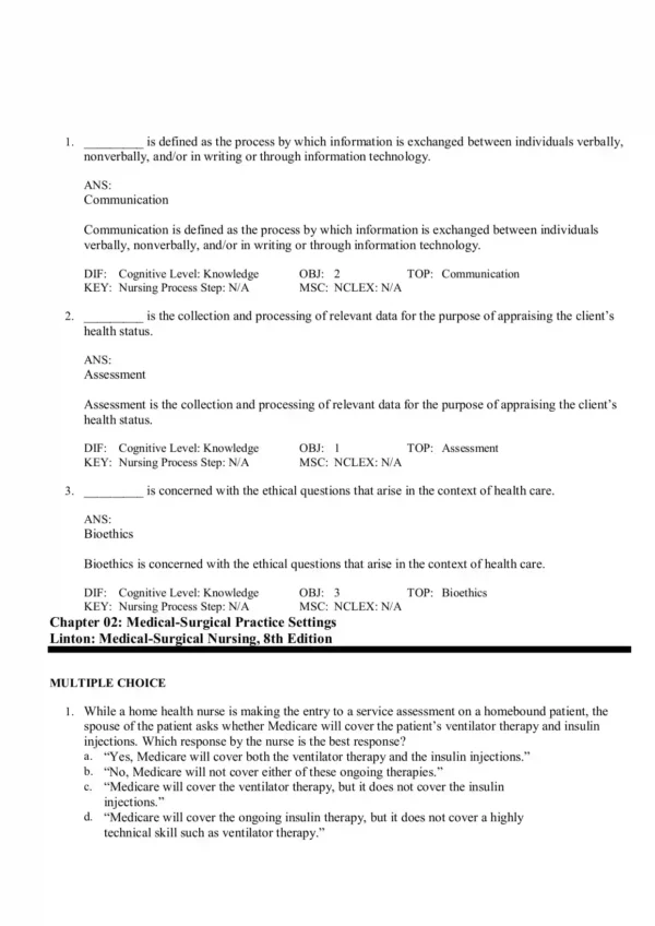 Medical-Surgical Nursing 8th Edition by Linton, Matteson Test Bank3 Medical-Surgical Nursing 8th Edition by Linton and Matteson Test Bank