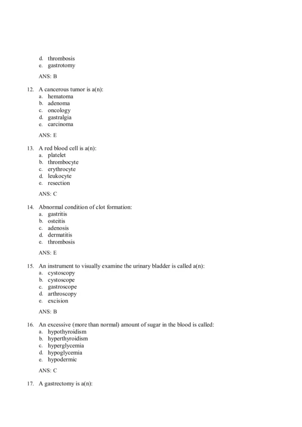Medical Terminology A Short Course 9th Edition by Davi Ellen Chabner Test Bank