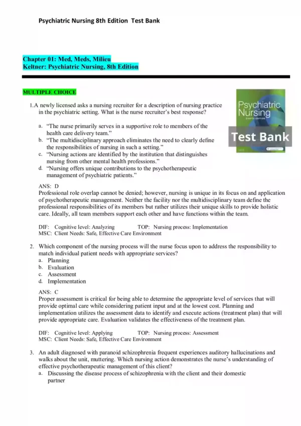 Psychiatric Nursing 8th Edition by Norman L. Keltner Test Bank_Page1 Psychiatric Nursing 8th Edition by Norman L. Keltner Test Bank