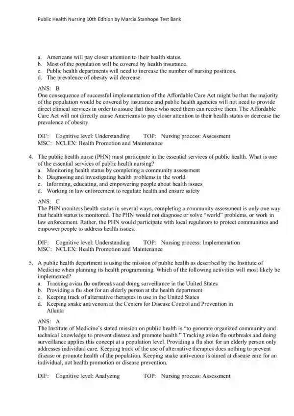 Public Health Nursing 10th Edition by Marcia Stanhope Test Bank