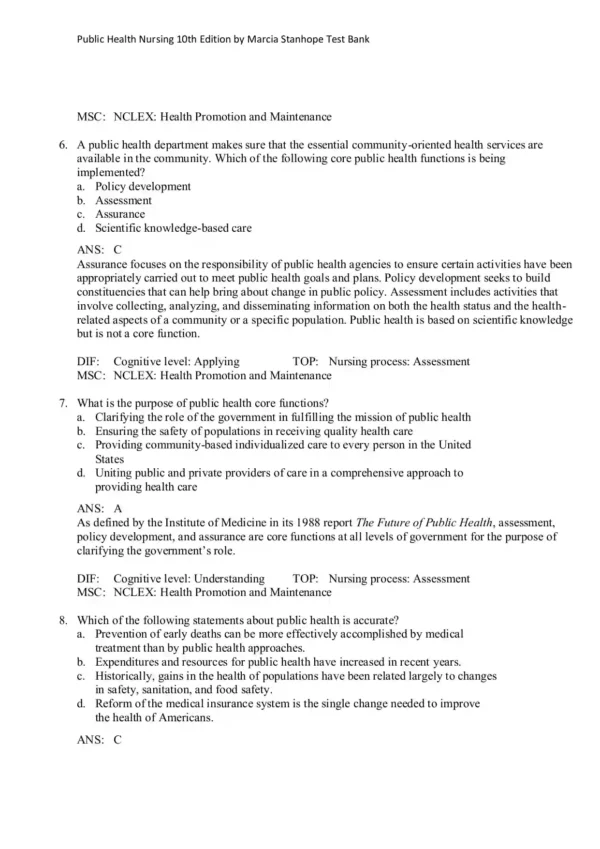 Public Health Nursing 10th Edition by Marcia Stanhope Test Bank