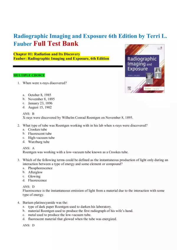 Radiographic Imaging and Exposure 6th Edition by Terri L. Fauber Test Bank1 Radiographic Imaging and Exposure 6th Edition by Terri L. Fauber Test Bank