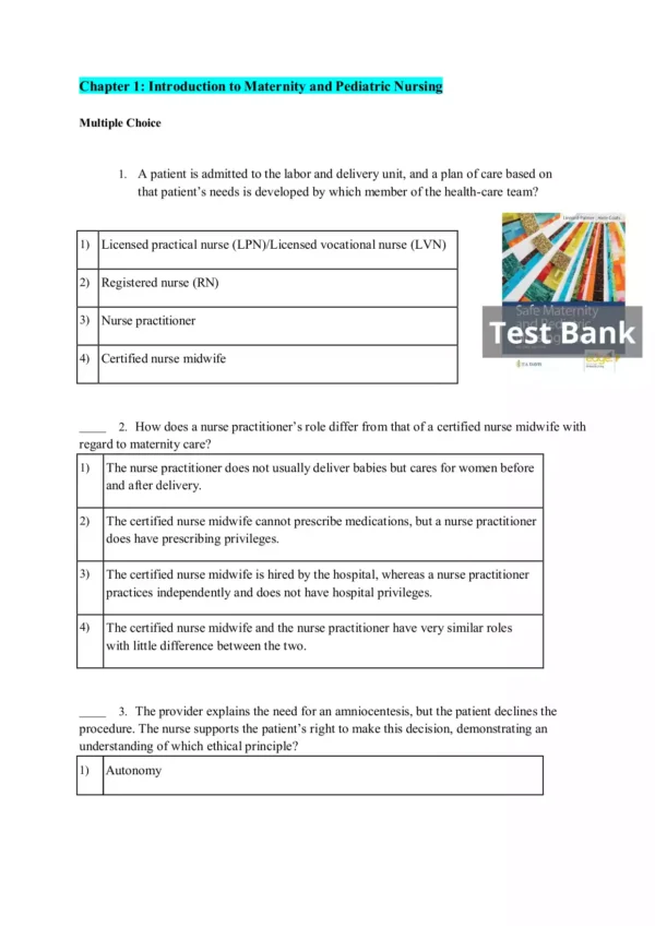 Safe Maternity & Pediatric Nursing Care Second Edition by Linnard-Palmer Test Bank_Page1 Safe Maternity & Pediatric Nursing Care Second Edition by Linnard-Palmer Test Bank