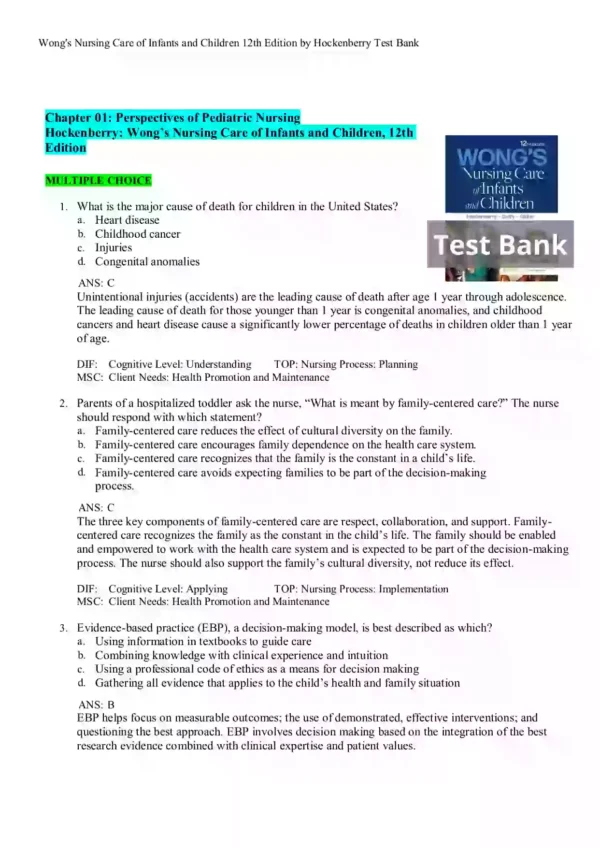Wong's Nursing Care of Infants and Children 12th Edition by Hockenberry Test Bank_Page1 Wong's Nursing Care of Infants and Children 12th Edition by Hockenberry Test Bank