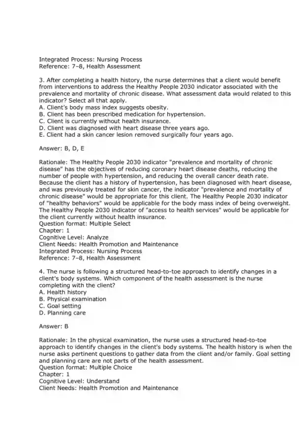 Bates' Nursing Guide to Physical Examination and History Taking 3rd Edition Test Bank