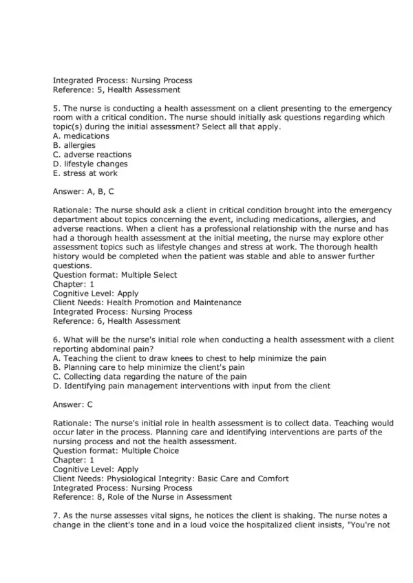 Bates' Nursing Guide to Physical Examination and History Taking 3rd Edition Test Bank