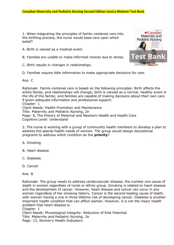 Canadian Maternity and Pediatric Nursing Second Edition Jessica Webster Test Bank