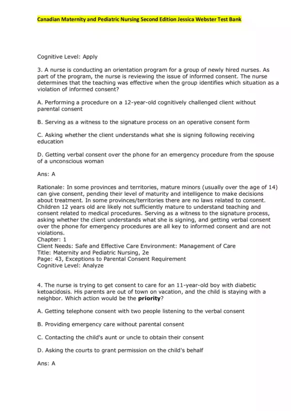 Canadian Maternity and Pediatric Nursing Second Edition Jessica Webster Test Bank