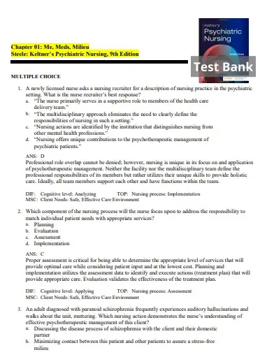 Keltner’s Psychiatric Nursing 9th Edition by Debbie Steele Test Bank1 Keltner’s Psychiatric Nursing 9th Edition by Debbie Steele Test Bank