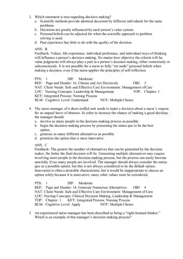 Leadership Roles and Management Functions in Nursing Theory and Application 11th Edition Test Bank